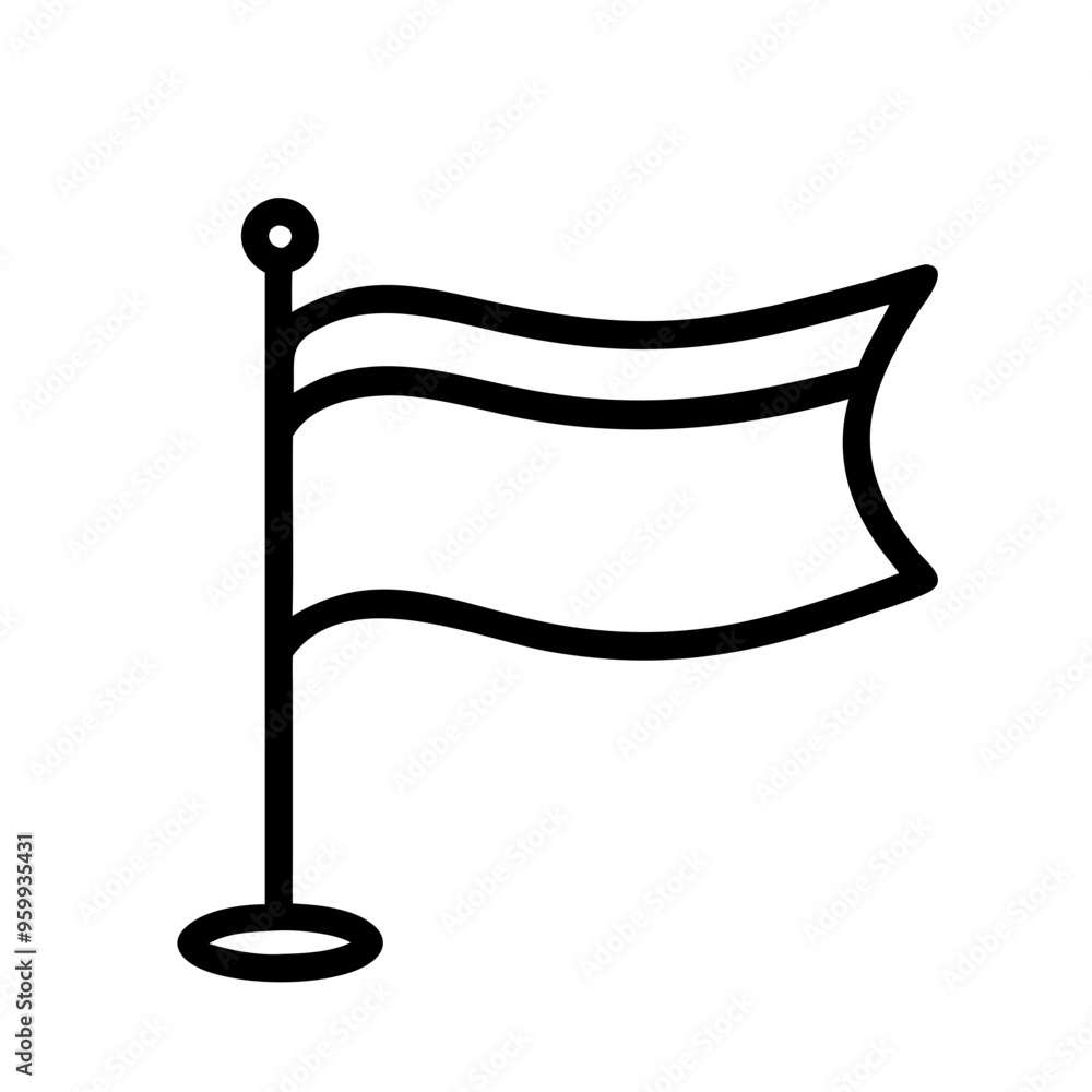 Minimalist black and white flag waving on pole icon, event and celebration concept Minimalist black and white flag waving on pole icon, event and celebration concept