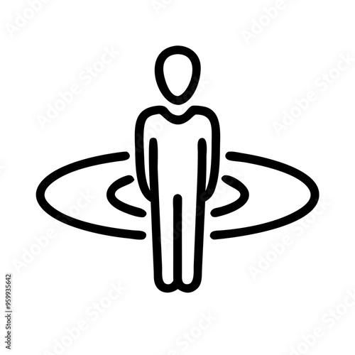 Minimalist black and white person surrounded by circles icon, influence and leadership concept