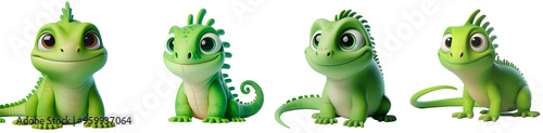 Wallpaper Mural Set of 3D rendered illustration cartoon Iguanas isolated on white and Transparent Background  Torontodigital.ca