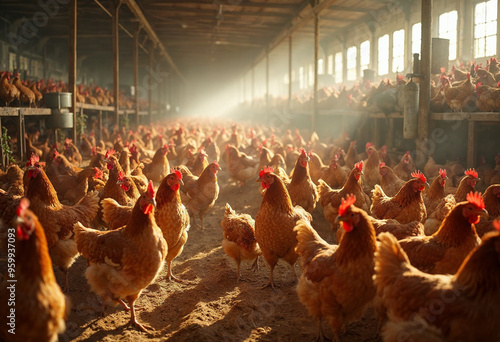 chicken farm with hundreds of chickens photo