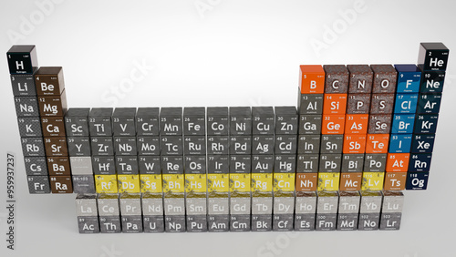 3D illustration of periodic table from top angle