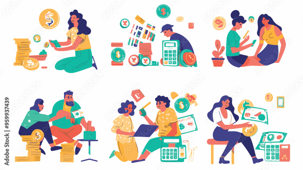 Salary Payment concept. Employee or workers are happy receive a monthly salary. People calculating money, flat vector modern illustration
Salary Payment concept. Employee or workers are happy receive a monthly salary. People calculating money, flat vector modern illustration