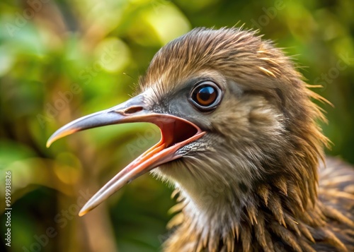 Close-Up Of A Small, Flightless Bird With Brown And Gray Feathers Emitting A Sharp, Piercing Call.