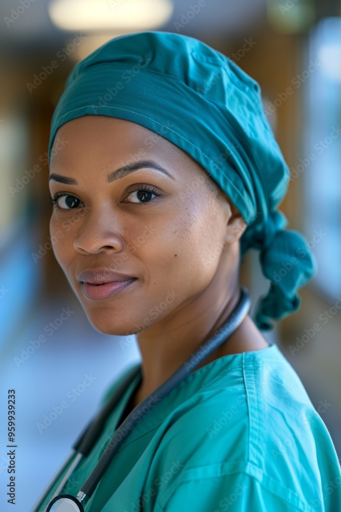 In the heart of a vibrant hospital, a dedicated nurse in scrubs exudes professionalism and warmth as she prepares to assist patients during a busy workday In the heart of a vibrant hospital, a dedicated nurse in scrubs exudes professionalism and warmth as she prepares to assist patients during a busy workday