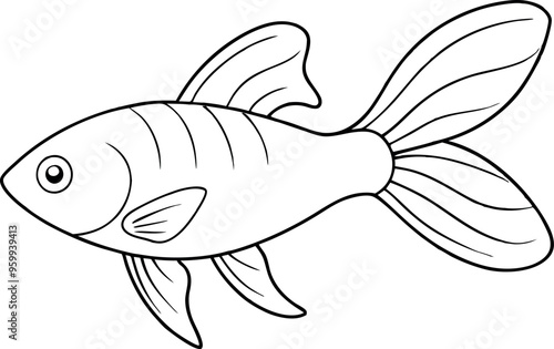 Black And White Fish Line Drawing Illustration for Coloring Pages or Educational Materials