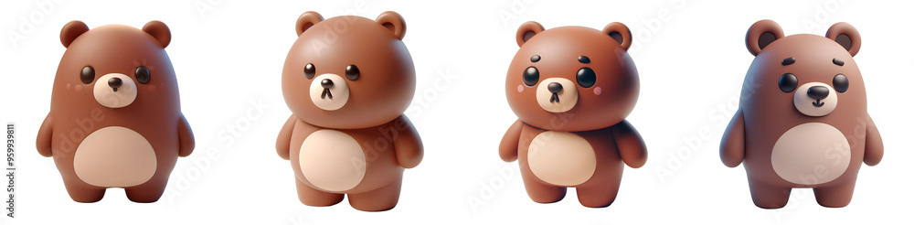 Set of 3D rendered illustration cartoon Bears isolated on white and Transparent Background Set of 3D rendered illustration cartoon Bears isolated on white and Transparent Background