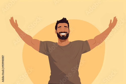 Happy man raising arms illustration
