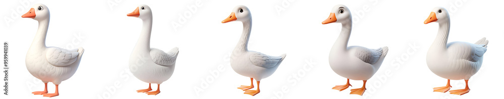 Set of 3D rendered illustration cartoon Goose isolated on white and Transparent Background Set of 3D rendered illustration cartoon Goose isolated on white and Transparent Background