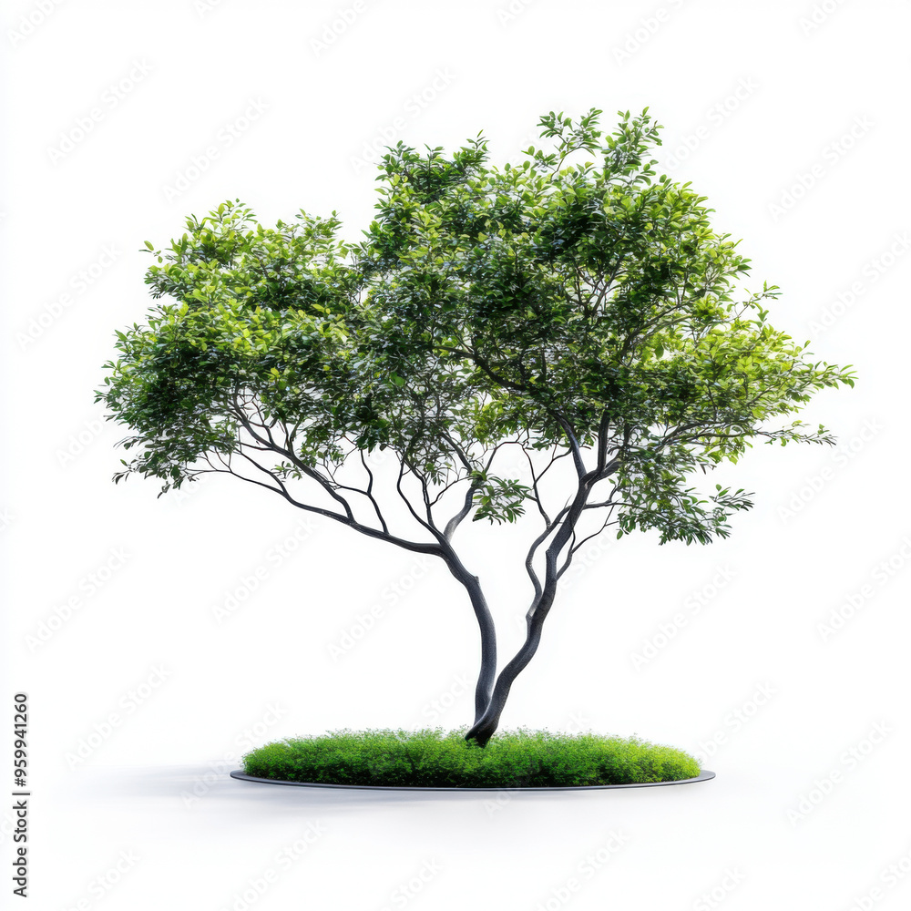 Single green tree with a full canopy of leaves, isolated on a white background, representing nature and growth. Single green tree with a full canopy of leaves, isolated on a white background, representing nature and growth.