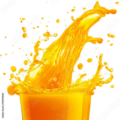A glass of Orange Juice with a Splash on a transparent background