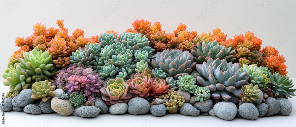 Fototapeta premium A Variety of Succulents Planted in Rocks
