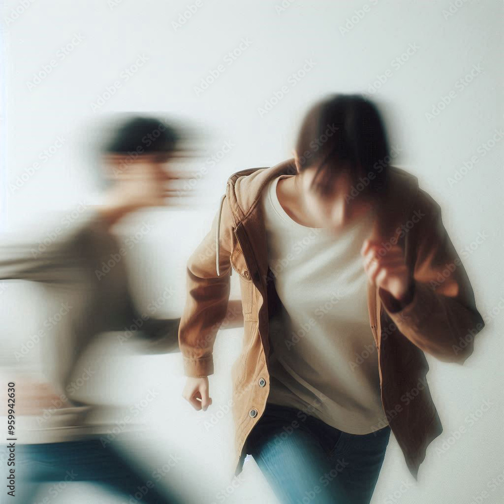 Fototapeta premium Fleeing from Shadows: An Urgent Escape from Fear