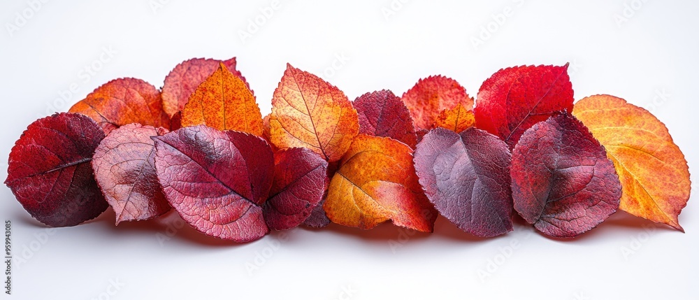 Row of Vibrant Red and Orange Autumn Leaves Row of Vibrant Red and Orange Autumn Leaves