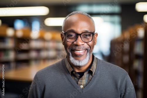 Portrait of a smiling senior African American man in library