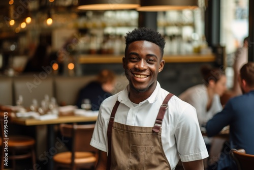 Portrait of a smiling young male barista in cafe