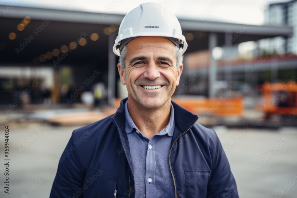 Portrait of a smiling middle aged businessman on construction site Portrait of a smiling middle aged businessman on construction site