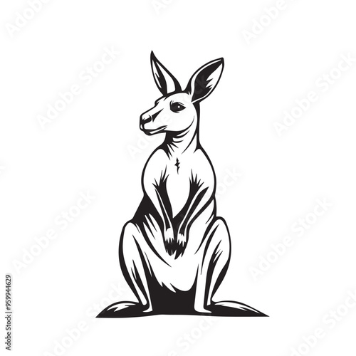 Kangaroo in cartoon, doodle style . Image for t-shirt, web, mobile apps and ui. Isolated 2d vector illustration in logo, icon, sketch style, Eps 10, black and white. AI Generative photo