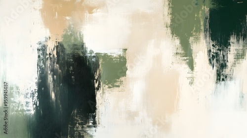 Abstract Canvas Painting in Greens, Whites, and Tans photo