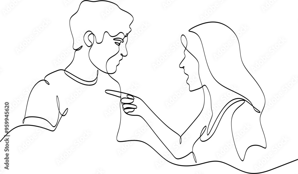 Guarrel between man and woman. Linear drawing Guarrel between man and woman. Linear drawing
