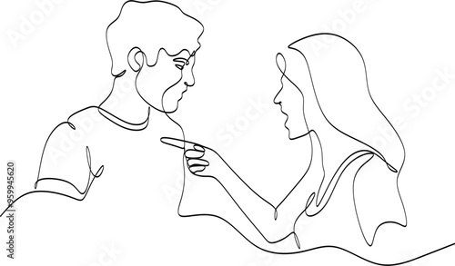 Guarrel between man and woman. Linear drawing  
