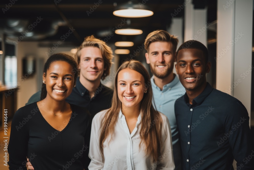 Fototapeta premium Smiling group portrait of diverse business people in office