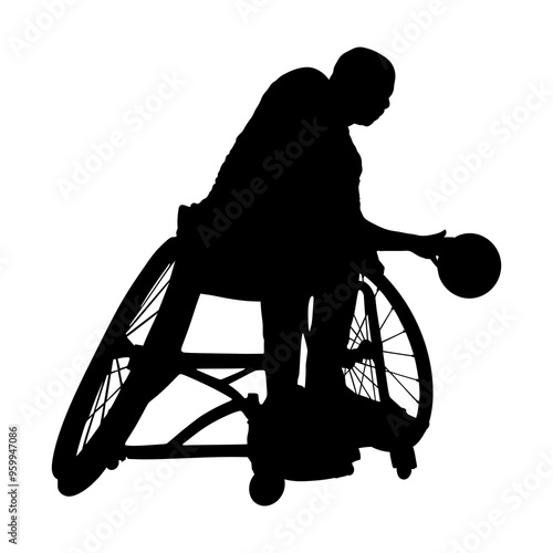 Wheelchair basketball athlete silhouette. Paralympic athlete silhouette. Sport silhouette. Vector illustration