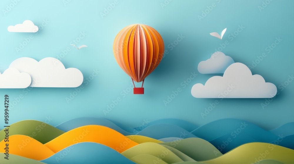 Paper Dreams: A Hot Air Balloon Soars Over a Paper Landscape Paper Dreams: A Hot Air Balloon Soars Over a Paper Landscape