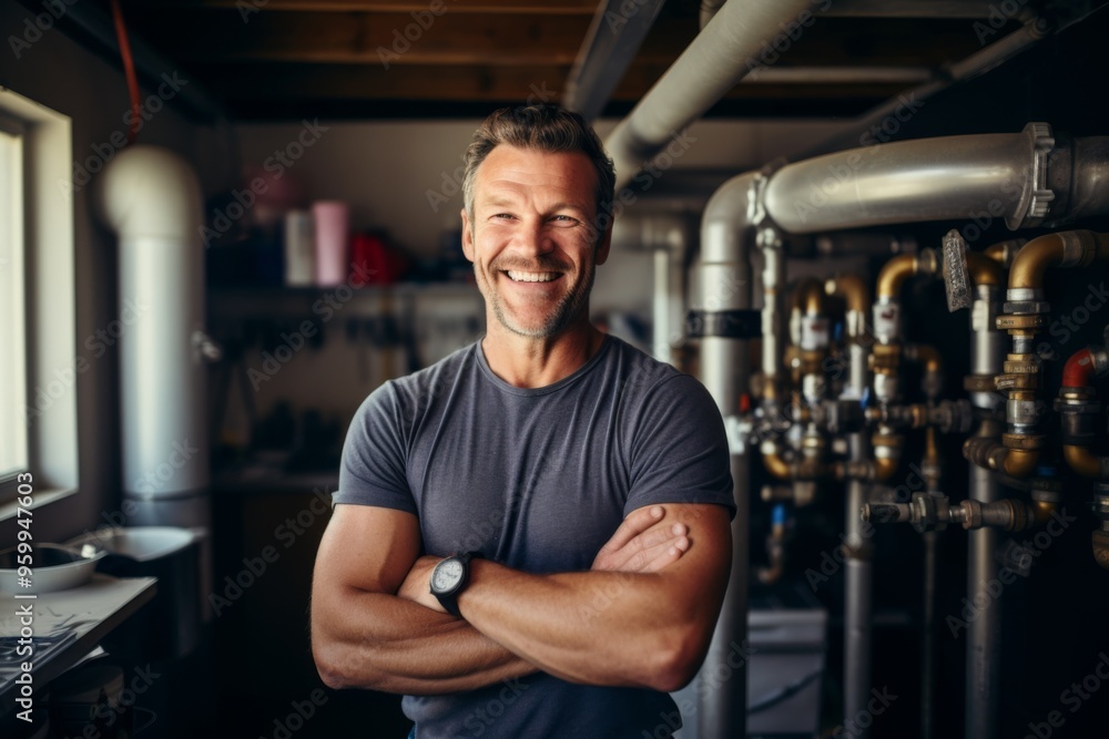 Portrait of a smiling middle aged male plumber