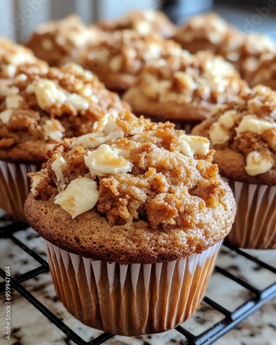 cake cream cheese muffins on a blurred background