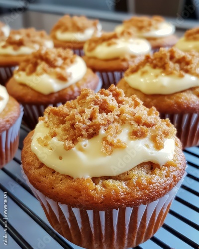 cake cream cheese muffins on a blurred background