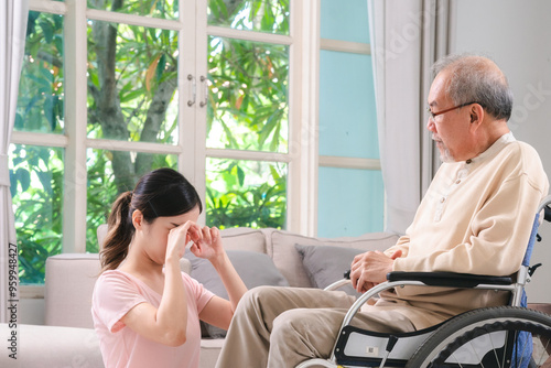 Family Moments, Happy Asian Seniors Enjoying Retirement Together at Home, Grandfather Share Loving Hugs with Family, Smiles and Care for Elderly Health, Embracing a Joyful Lifestyle