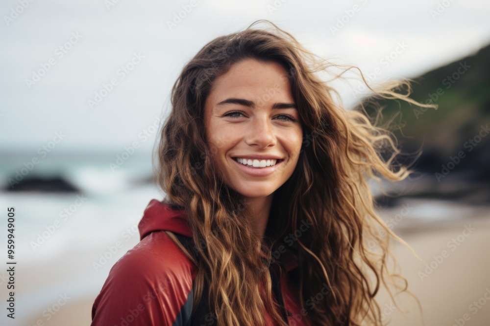 Portrait of a young Caucasian female surfer on the beach Portrait of a young Caucasian female surfer on the beach