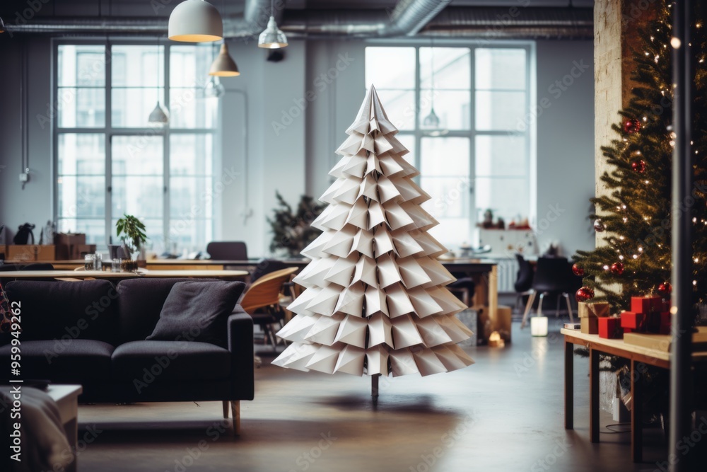 Fototapeta premium Christmas tree in nordic style interior apartment