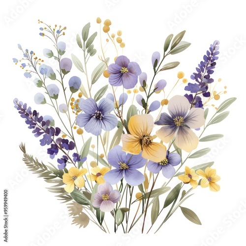 wild spring flowers bunch isolated on a white background