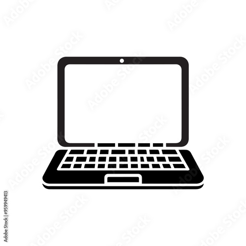 Laptop Display Vector Icon With Keyboard, Pc Monitor Outline Vector Icon Art, Laptop Display Vector Design With Keyboard And White background