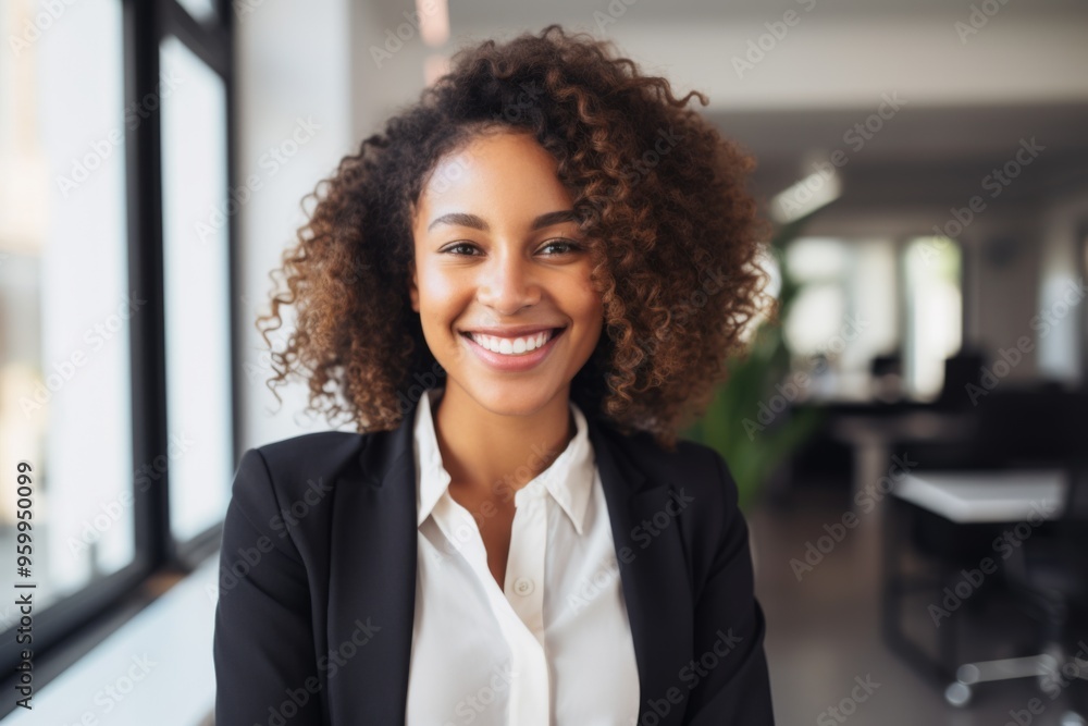 Smiling portrait of a young African American businesswoman in office Smiling portrait of a young African American businesswoman in office