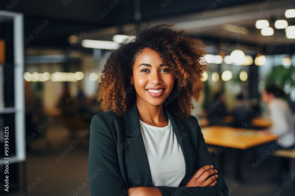 Smiling portrait of a young African American businesswoman in office Smiling portrait of a young African American businesswoman in office