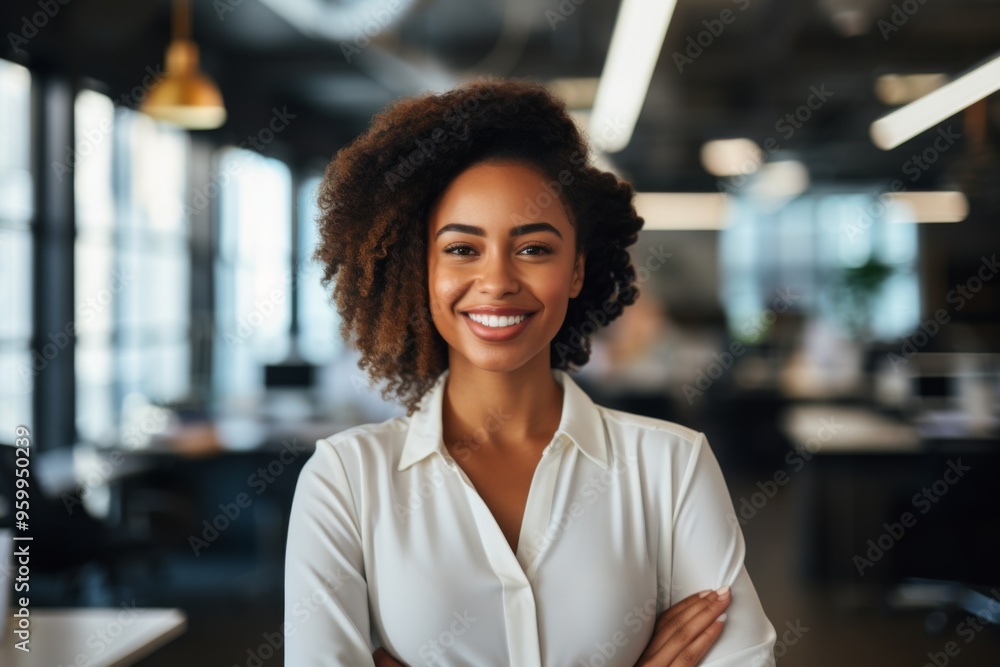 Smiling portrait of a young African American businesswoman in office Smiling portrait of a young African American businesswoman in office