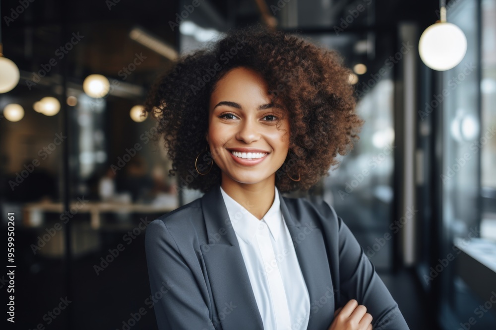 Smiling portrait of a young African American businesswoman in office Smiling portrait of a young African American businesswoman in office