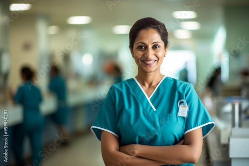 Portrait of a smiling middle aged Indian nurse in hospital Free Download Portrait of a smiling middle aged Indian nurse in hospital - GFXLoad