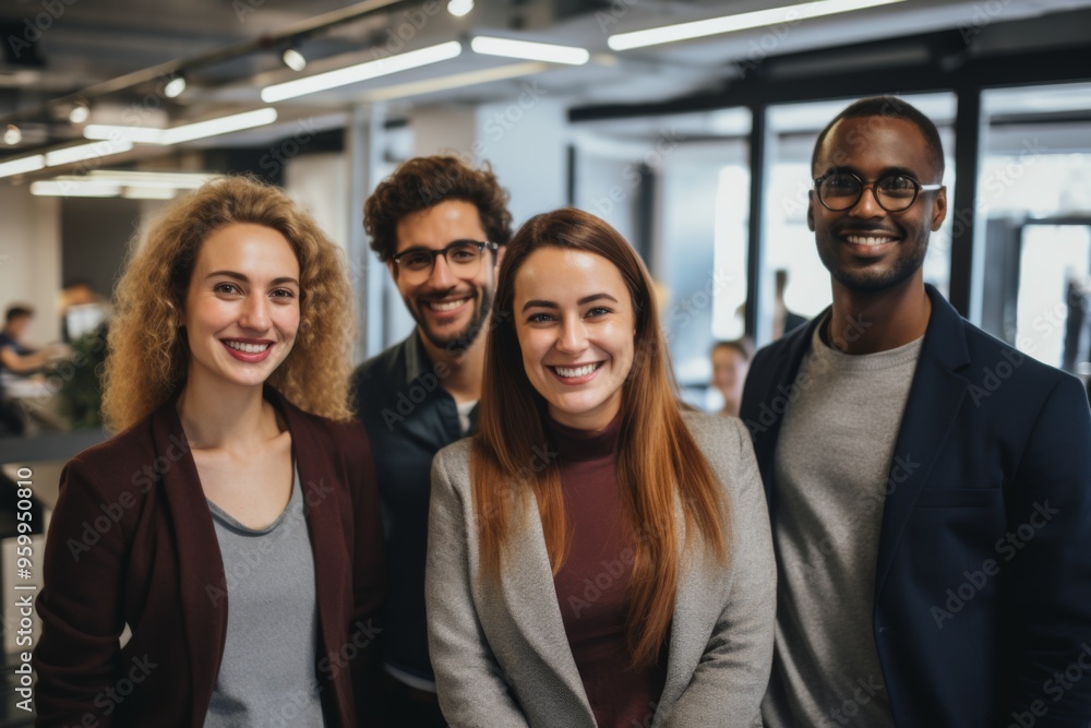 Fototapeta premium Smiling group portrait of diverse business people in office