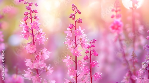 Detailed view of heucherella flowers, showcasing their delicate textures and vivid hues against a softly blurred background photo