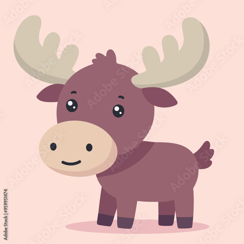 Adorable moose kawaii cartoon vector illustration in flat style photo