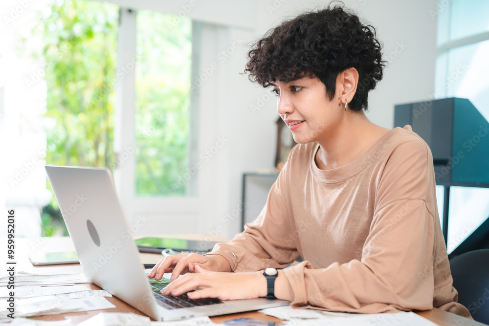Modern Businesswoman Working from Home, Young Female Entrepreneur Using Laptop for Freelance Projects in Cyberspace, Embracing Technology Communication for a Flexible Lifestyle, Online Business Modern Businesswoman Working from Home, Young Female Entrepreneur Using Laptop for Freelance Projects in Cyberspace, Embracing Technology Communication for a Flexible Lifestyle, Online Business