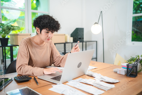 Modern Businesswoman Working from Home, Young Female Entrepreneur Using Laptop for Freelance Projects in Cyberspace, Embracing Technology Communication for a Flexible Lifestyle, Online Business