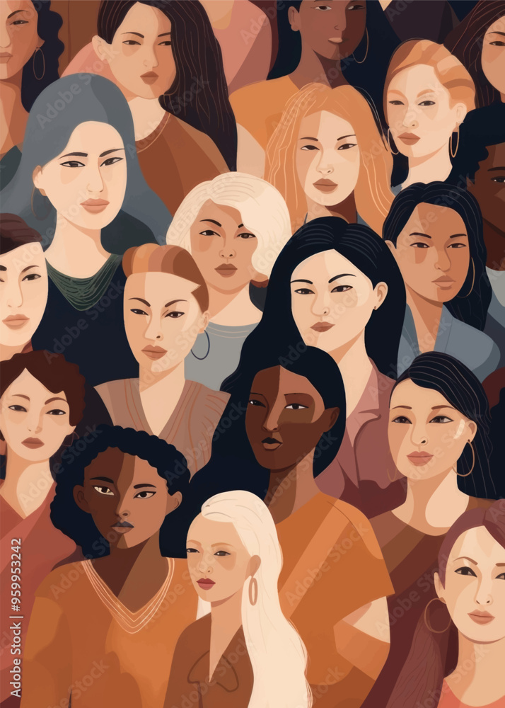 Diverse women illustrated together Diverse women illustrated together