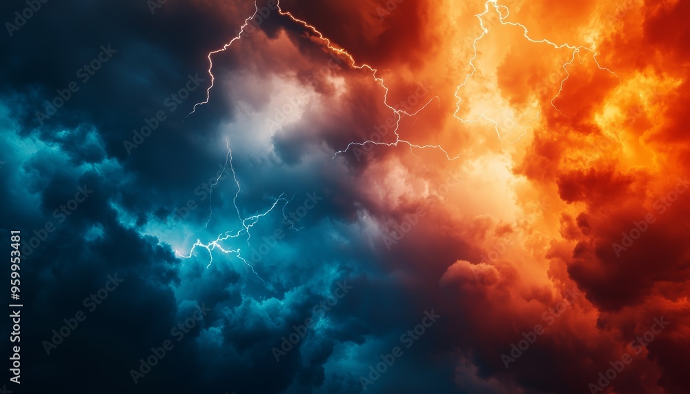 Electric lightning storm with ominous clouds rolling in, representing the power and unpredictability of nature s wild forces Electric lightning storm with ominous clouds rolling in, representing the power and unpredictability of nature s wild forces
