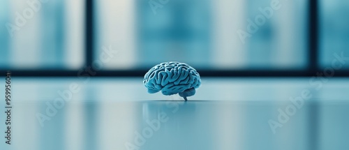 Mental Health Concept with Brain Model on Blurred Background Representing Psychological Issues and Cognitive Challenges photo