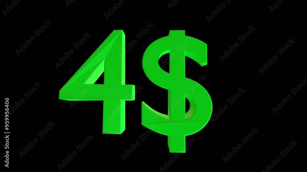 4 dollar animation isolated on black background for business concept 4 dollar animation isolated on black background for business concept