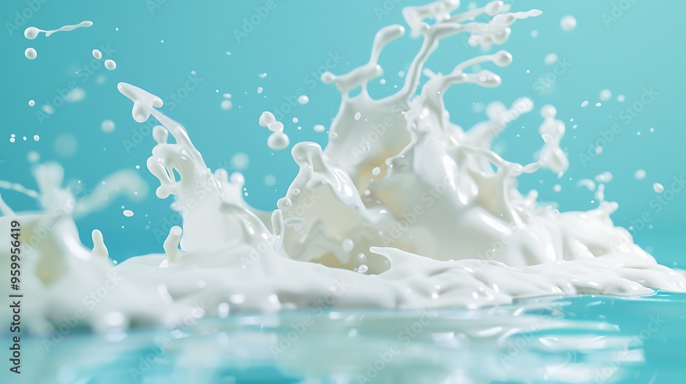 White milk cream splash on. blue background White milk cream splash on. blue background